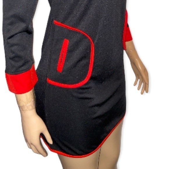 Vintage Mod Mini Dress Black Pockets Color Block Scoop Neck red piping size L - Picture 5 of 17